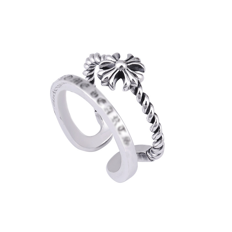 Brand new 925 sterling silver fashion jewelry vintage American European style designer cross flower open ring free shipping