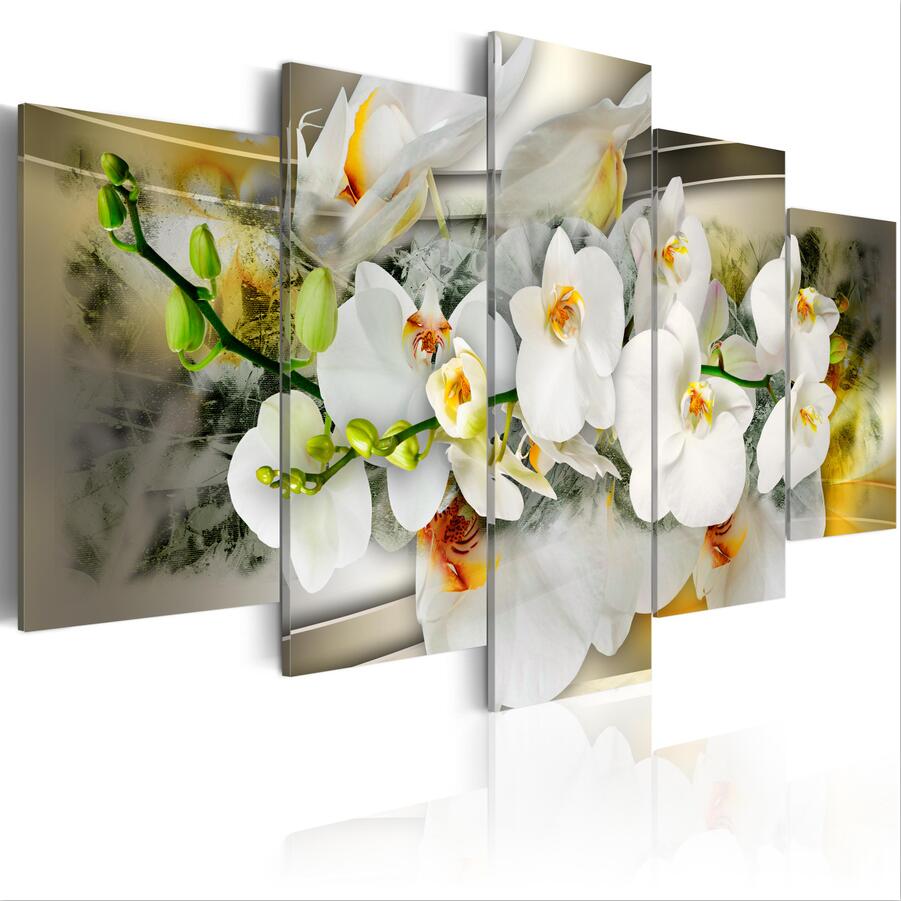 HD Fashion Wall Art Canvas Painting 5 Pieces Mangnolia Flower Orchid Flower Modern Home Decoration,Choose Color And Size( No Frame)