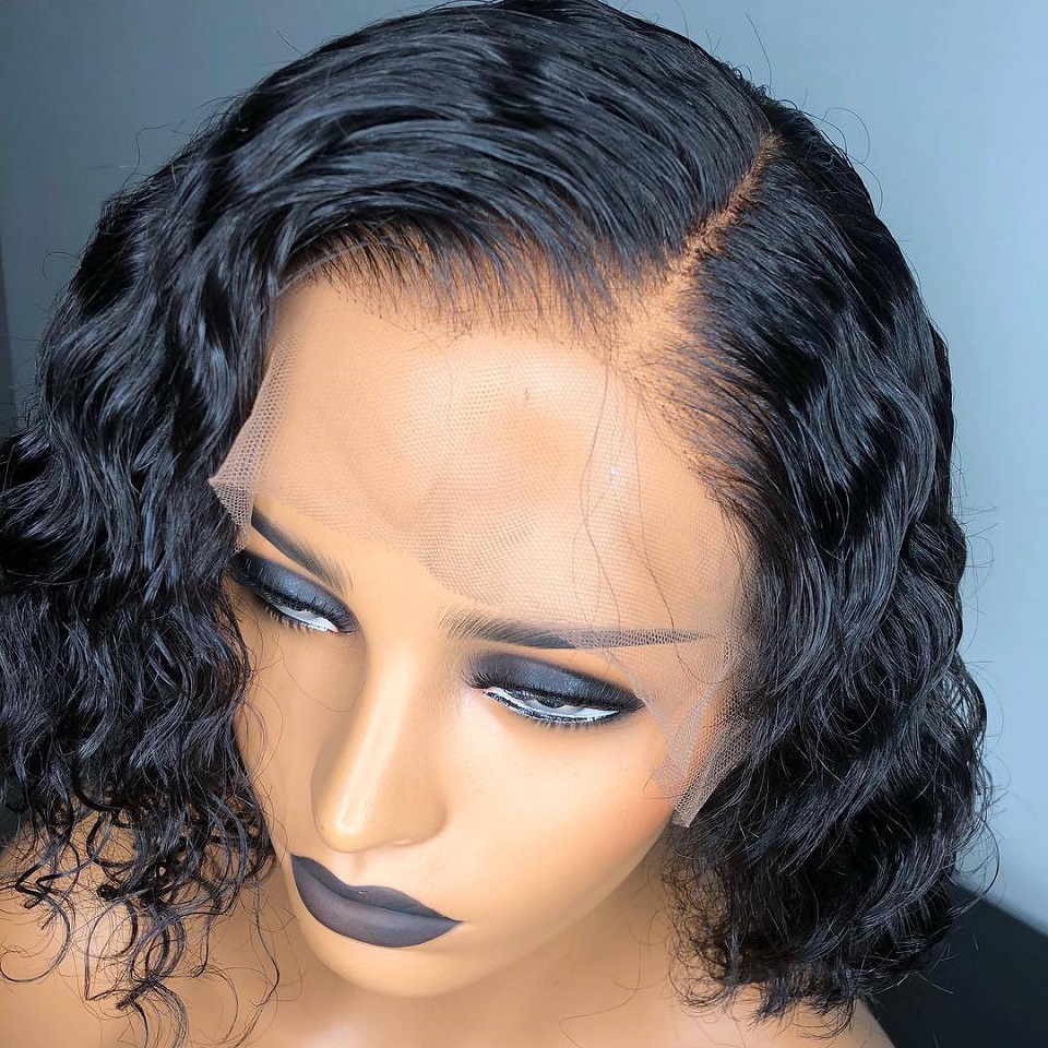 Water Wave Short hd transparent Bob Wigs 13x4 Lace Front Human Hair Wigs For Women 150% Brazilian Glueless 360 Lace Frontal Wig Full Black diva1