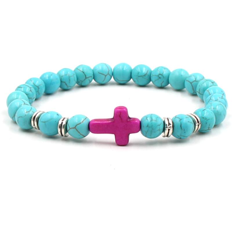 2019 New Unisex Fashion Cross Bracelet Multicolor Turquoise Natural Stone Beads Buddha Bangles For Lovers Gift