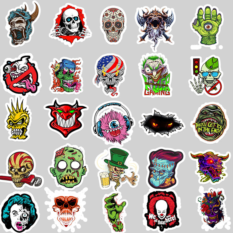 50pcs/lot Waterproof Terrible Stickers Skull Sticker and Decals for Graffiti Laptop Motorcycle Bicycle Luggage Skateboard