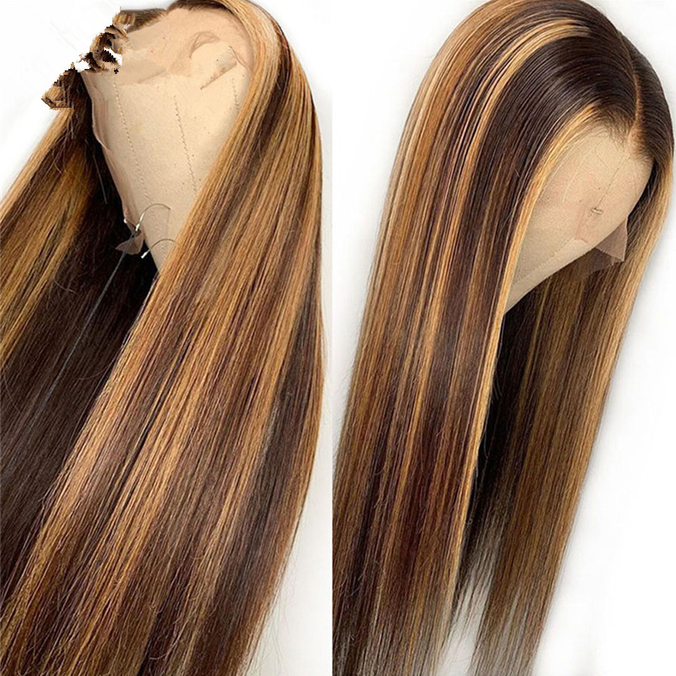 Ombre Highlight Wig Brown Honey Blonde Colored HD Whole Lace Front Human Hair Wigs Straight Full 360 Frontal Wiges Remy diva1