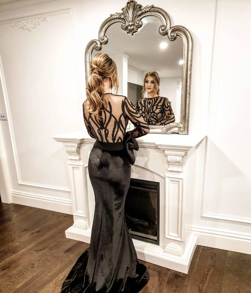 Sexy Black Mermaid Prom Dresses Sheer Long Sleeve Illusion Lace Applique Velvet Evening Gowns Elegant Formal Party Dresses Custom Made