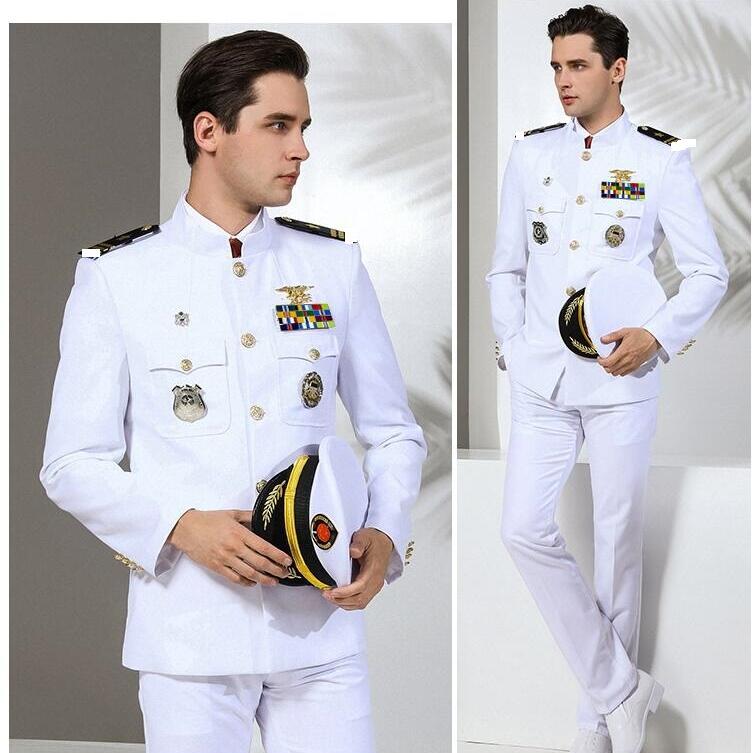 Male American Navy Formal attire White Military Suits Hat + Jacket + Trousers European Standard Navy Uniform White military Clothing
Male American Navy Formal attire White Military Suits Hat + Jacket + Trousers European Standard Navy Uniform White military Clothing