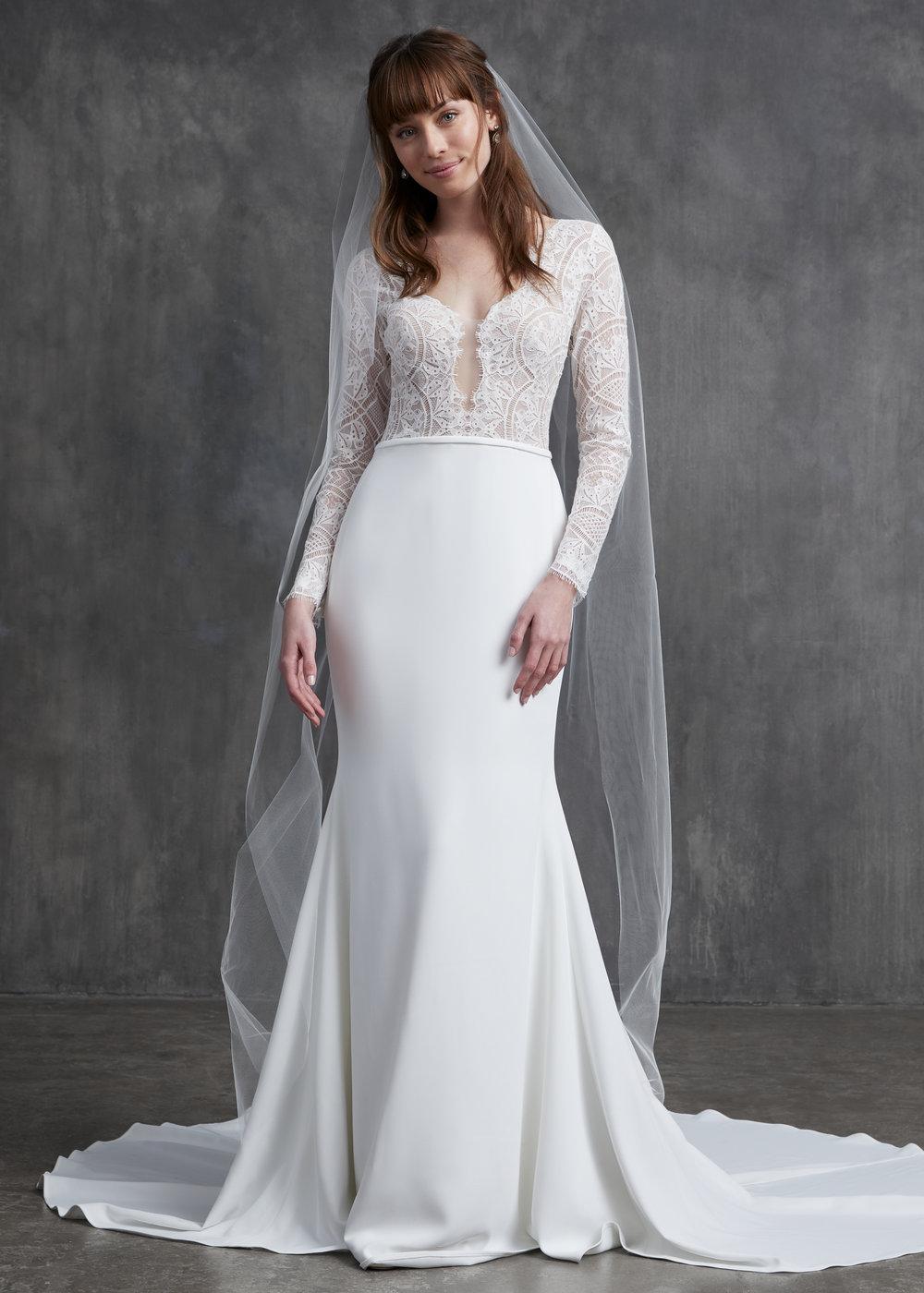 mermaid wedding dresses v neck appliqued long sleeves wedding dress open back ruffle sweep train satin skirt robes de marie