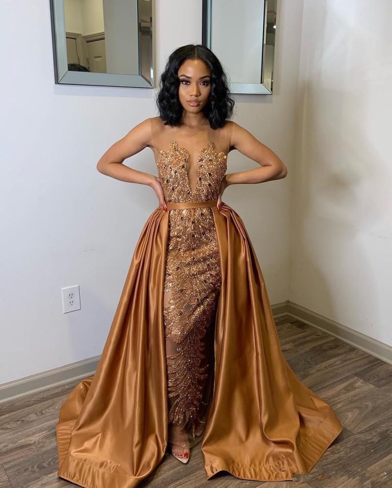 Luxury Gold Crystal Mermaid Prom Dresses Sexy Sparkly Beaded Evening Dress With Detachable Train Formal Party Pageant Gowns, Gray
Luxury Gold Crystal Mermaid Prom Dresses Sexy Sparkly Beaded Evening Dress With Detachable Train Formal Party Pageant Gowns, Gray