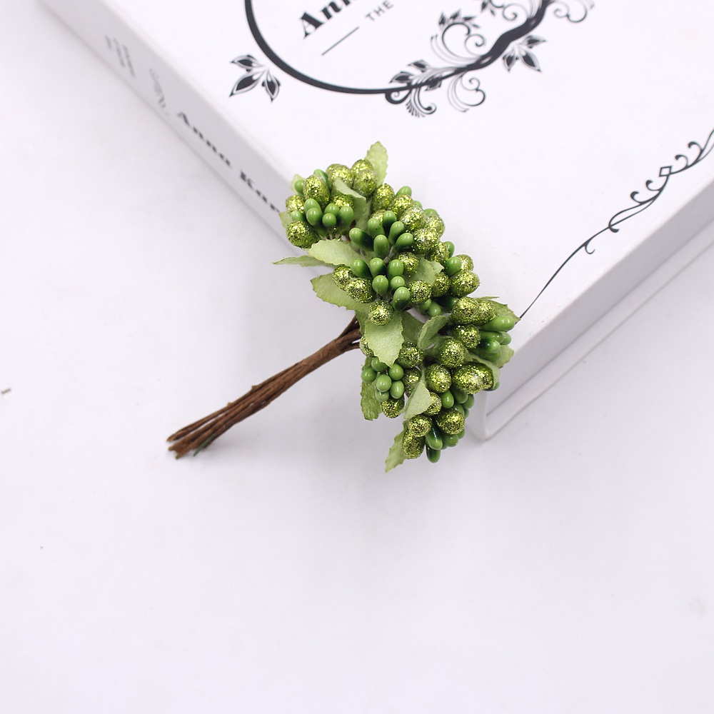 Gold powder pearl berry artificial flower stamens bouquet wedding home decoration DIY wreath gift box handmade flower 100pcs