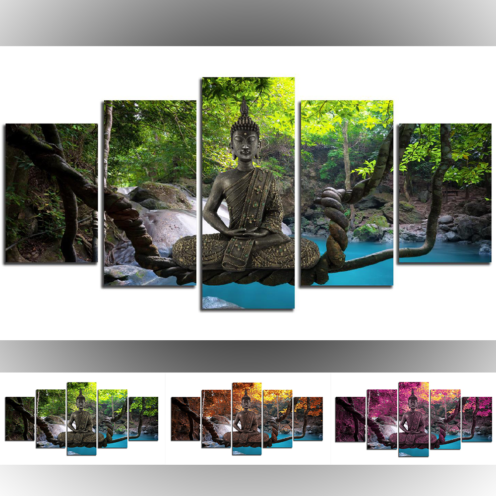 Unframed Seat Buddha Canvas Wall Art Print Modern Abstract Zen Art Painting Home Decoration(Color:Green,Orange,Purple,Size:4)