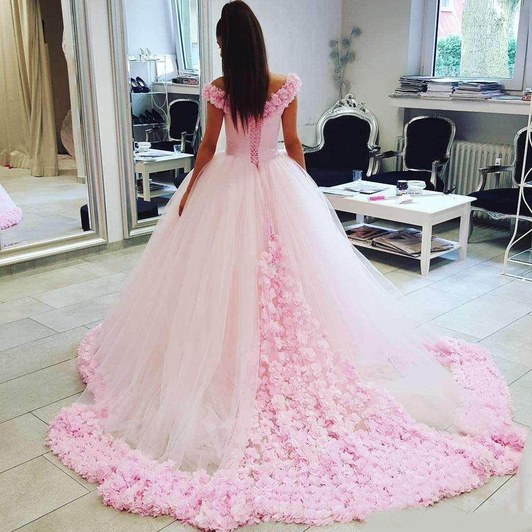 Ball Gown Quinceanera Pink Pleats Ruched Tulle Off the Shoulder Lace up Back Sweep Train Sweet 16 Dress Evening Gown With Bow Back