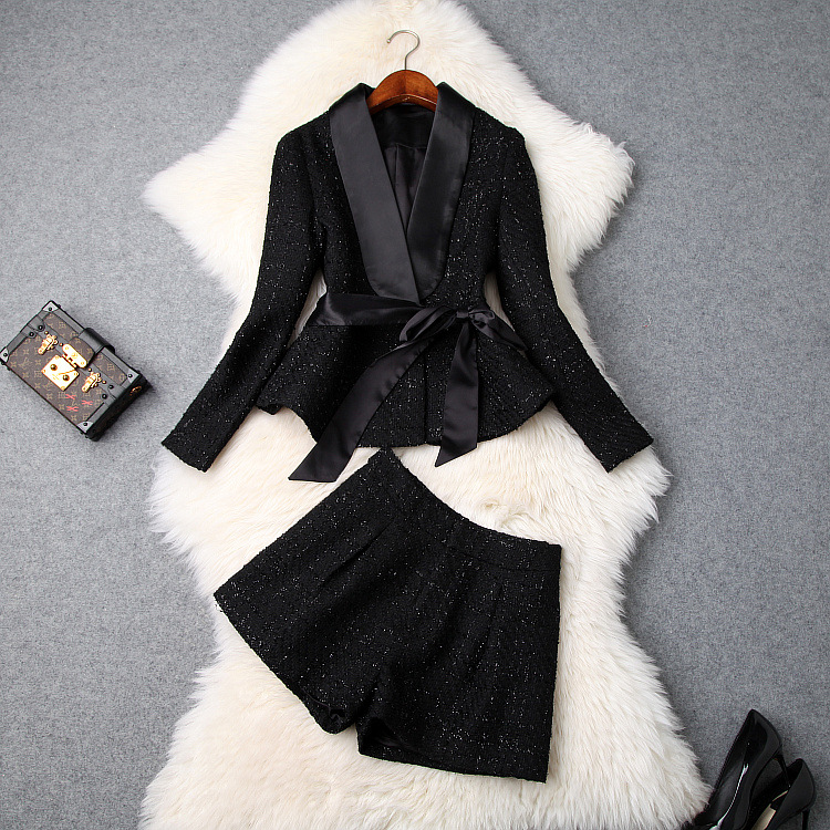 European and American women's 2018 winter clothing new Long sleeve A bow tie coat + Shorts fashion Tweed suit, Black
European and American women's 2018 winter clothing new Long sleeve A bow tie coat + Shorts fashion Tweed suit, Black