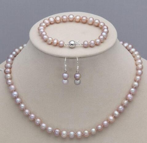 7-8mm Natural Akoya Cultured Pearl Necklace18'' + Bracelet8'' + Earrings Jewelry Set Seller informati