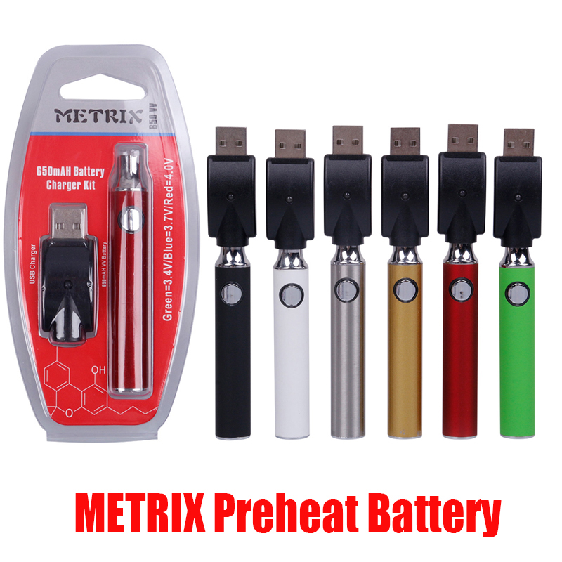 Metrix Vape Battery 650mAh Vape Pen Charger Kit Variable Voltage Preheat VV Vaporizer for 510 Thick Oil Cartridges
Metrix Vape Battery 650mAh Vape Pen Charger Kit Variable Voltage Preheat VV Vaporizer for 510 Thick Oil Cartridges
