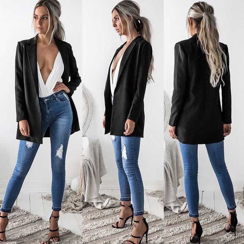 New Fashion Women Ladies Suit Coat Business Blazer Long Sleeve Outwears Office Lady's Long Blazers C18122401