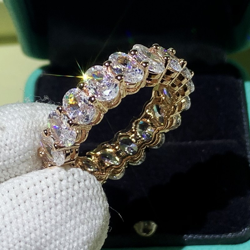 Size 6-10 Handmade Fashion Jewelry 925 Sterling Silver Oval Cut White Topaz CZ Diamond Gemstones Women Engagement Wedding Band Ring Gift