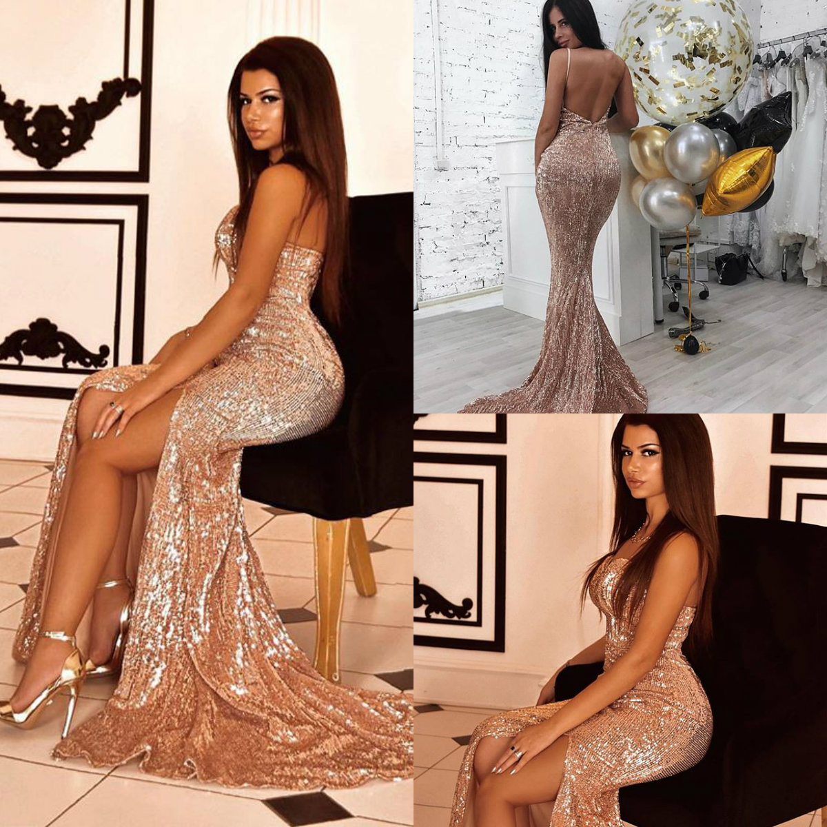 2020 Gold Sequined Evening Dresses High Side Split Strapless Sexy Mermaid Prom Dress Party Wear Custom Made Robes De Soirée Formal Gowns, Water melon
2020 Gold Sequined Evening Dresses High Side Split Strapless Sexy Mermaid Prom Dress Party Wear Custom Made Robes De Soirée Formal Gowns, Water melon