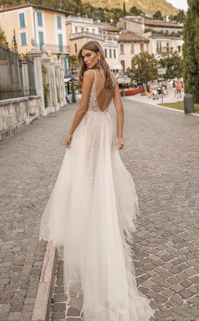 berta a e dresses plunging v neck backless lace bridal gowns see through boho slit wedding dress simple modest