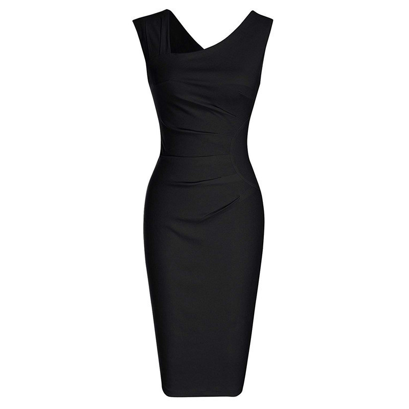 Womens Retro Sleeveless Slim Business Pencil Dress Ladies Vintage Solid Color Sheath Cocktail Party Bodycon Dresses GMX190708