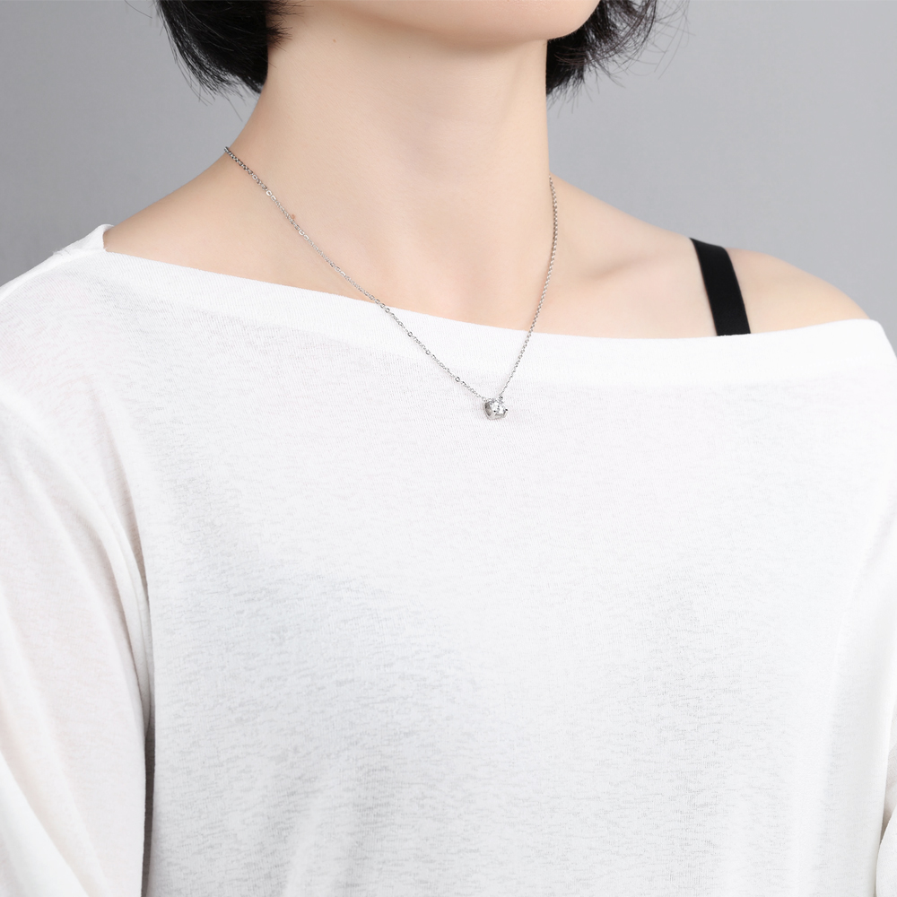 Classic Charm Pendant Necklace Single Diamond Stone Stainless Steel 18k Rose Gold Plated Necklace Jewelry Woman Gift