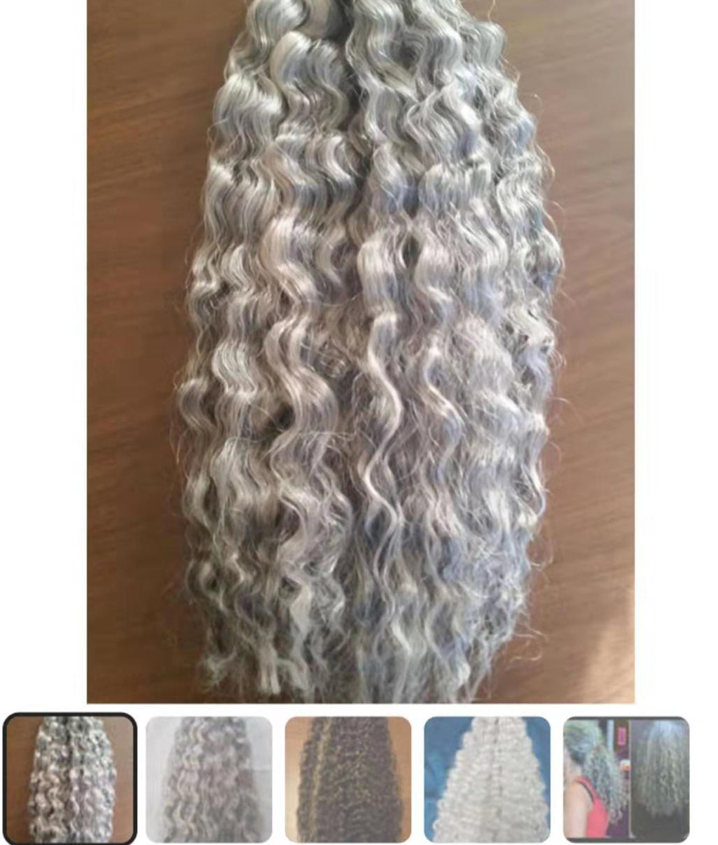 100g120g140g Silver grey Naturally curly ponytail hair extension Creative amazoning look real hair gray hair ponytail puff high bun dye free