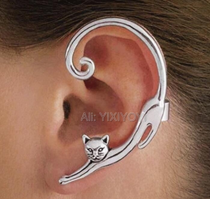 Beautiful Amazing Gold Silver Black Cute Cat Style Circle Ear Stud Earrings Fashion Women's Earring Jewelry Girl's Gift