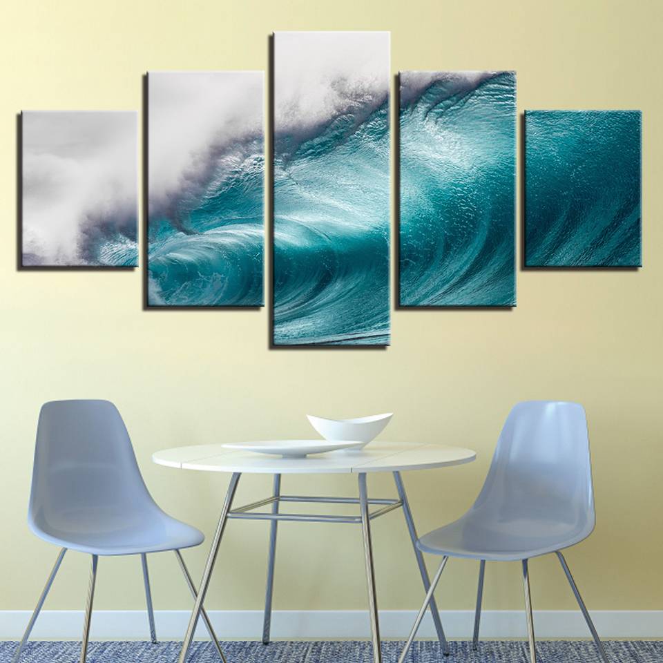 Modern Canvas Paintings Wall Art HD Prints 5 Pieces Rolling Waves Pictures Ocean Sea Wave Seascape Posters Home Decor(No Frame)
