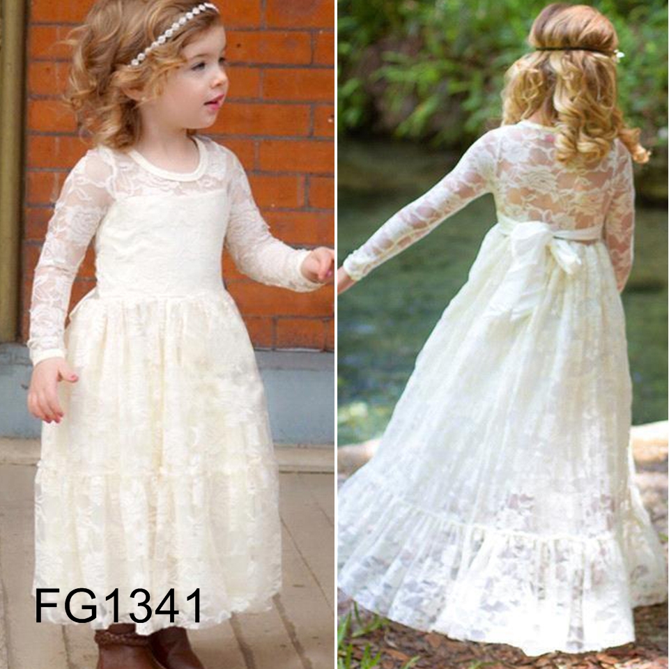 $59.95/PC Free Shipping Any Size Color Lace Flower Girl' Dresses Lace Kids Formal Wear Long Sleeves Sleeveless Floor Length Little Girls