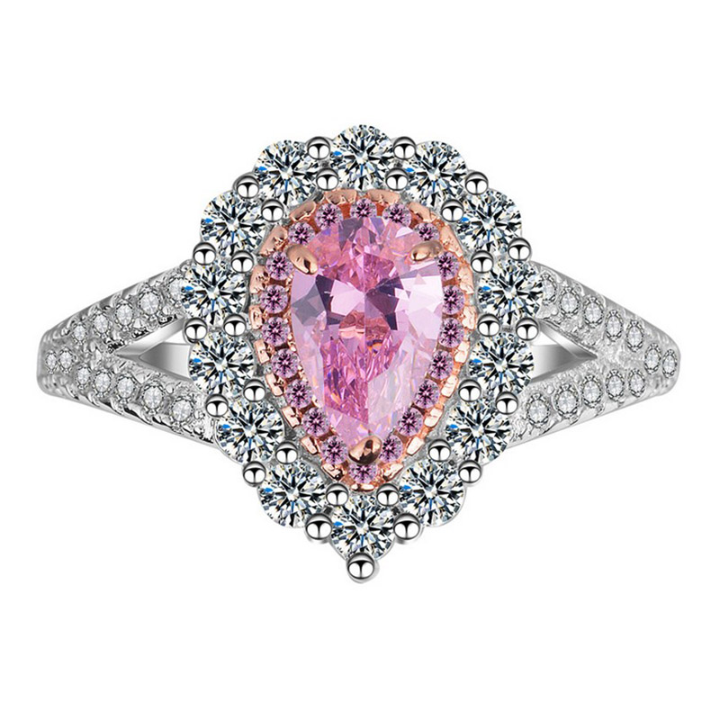Pink Teardrop Diamond Wedding RING 925 Sterling Silver Water drop Engagement Rings with Retail box set for Women Factory wholesale - view 7