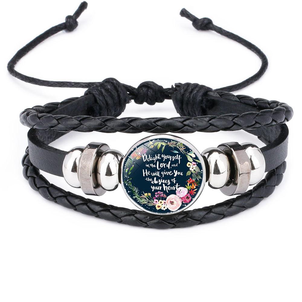 Religious Bible verse leather Rope bracelet For Men Women Christian Scripture Glass charm Bangle Fashion faith handmade Jewelry Gift