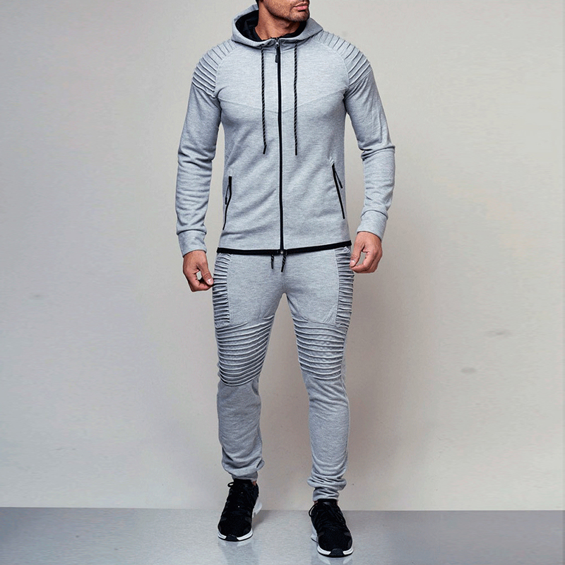 Fashion-Men Sportswear Hoodies Pants Set Spring Track Suit Clothes Casual Tracksuit Men Sweatshirts Coats Male Joggers Streetwear MY053, Gray
