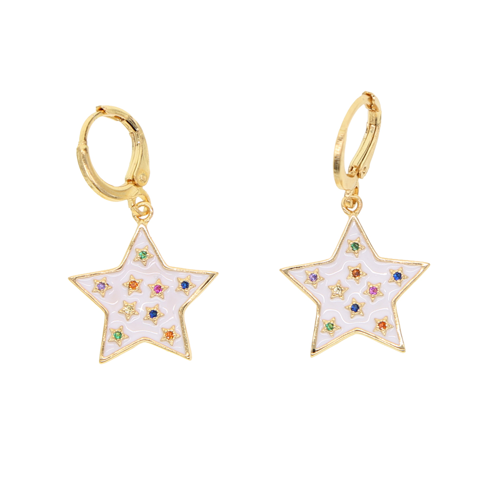 2024 Christmas gift rainbow cz star white enamel star drop charm Gold plated earring fashion trendy women jewelry