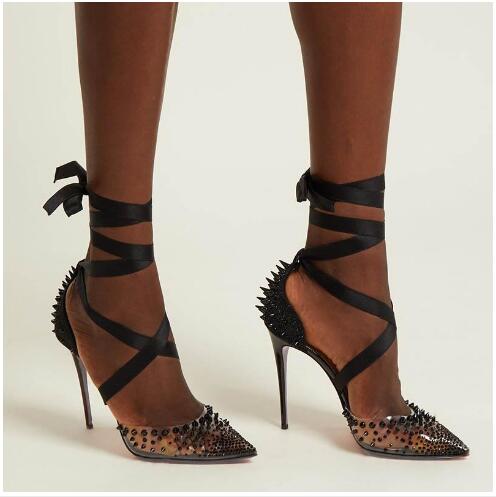 The 2019 new women's red stilettos, transparent rivet dress shoes, stylish sexy black ribbon wrap around the feet, party sandals and wedding
The 2019 new women's red stilettos, transparent rivet dress shoes, stylish sexy black ribbon wrap around the feet, party sandals and wedding