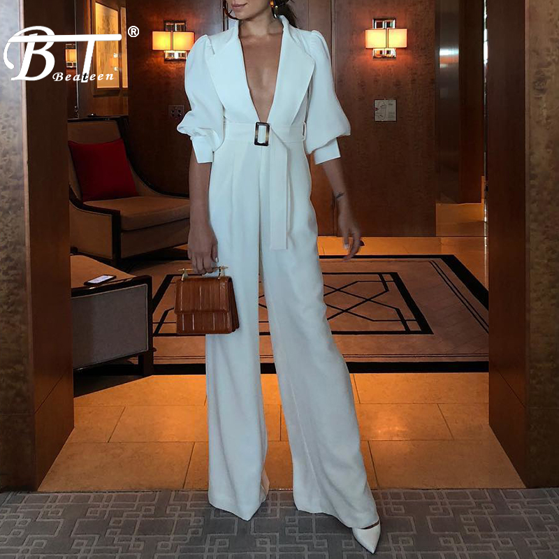 Beateen 2020 New White Sexy Deep V Neck Mid-Sleeve Lapel Puff Sleeve Office Lady Party Jumpsuit With Belt
Beateen 2020 New White Sexy Deep V Neck Mid-Sleeve Lapel Puff Sleeve Office Lady Party Jumpsuit With Belt