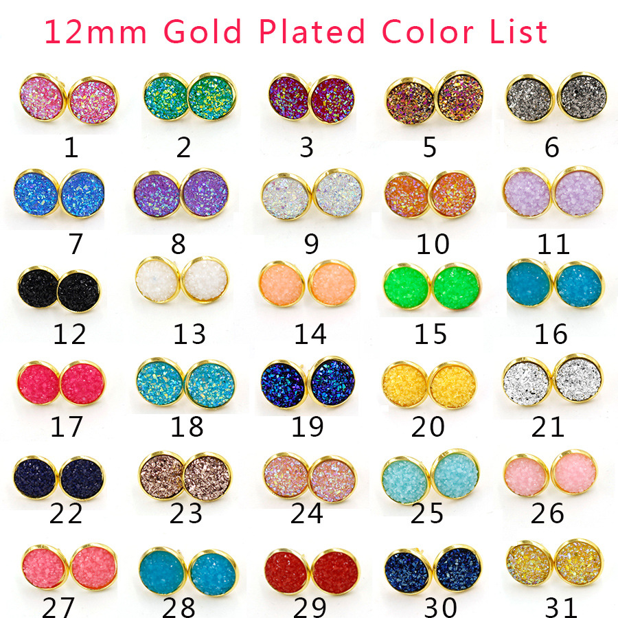 30 color Luxury druzy Stud Earrings Bling Round Heart shape Resin stone Dangle Gold Silver Earrings For women & Ladies Fashion Jewelry Bulk
30 color Luxury druzy Stud Earrings Bling Round Heart shape Resin stone Dangle Gold Silver Earrings For women & Ladies Fashion Jewelry Bulk
