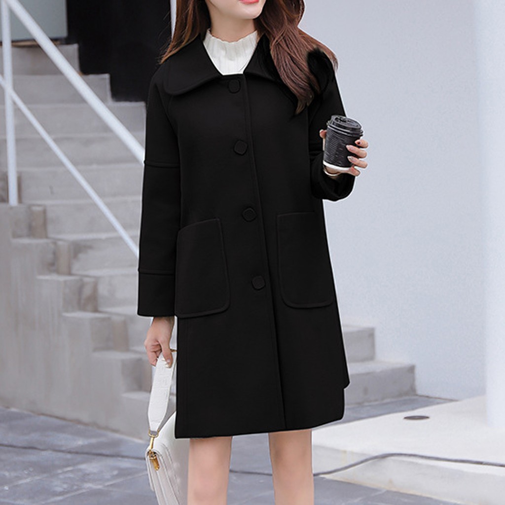 Feitong Autumn/winter Woolen Women Wool Coat Work Solid Vintage Winter Office Long Sleeve Button Woolen Jacket Coat Outerwear, Black
Feitong Autumn/winter Woolen Women Wool Coat Work Solid Vintage Winter Office Long Sleeve Button Woolen Jacket Coat Outerwear, Black