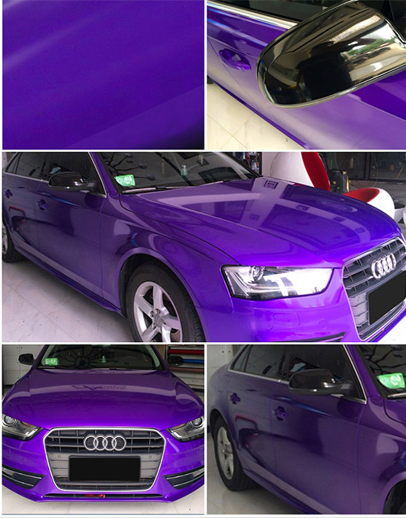 3 Layers Gloss Purple Vinyl Wrap High Glossy Car Foil Wrapping With Air Bubble Free Truck Car Sticker Covering 1.52*20M/Roll 5x65ft