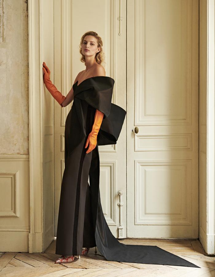 Elegant Black Jumpsuit Prom Dresses With Detachable Train V Neck Beads Evening Gowns Big Bow Plus Size Appliqued Formal Dress