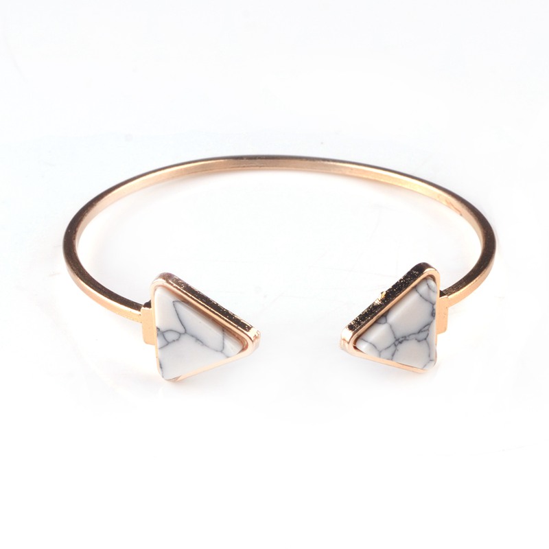 Fashion Green White Geometric Triangle Open Cuff Punk Bracelet Bracelet Marble Stone Bracelet