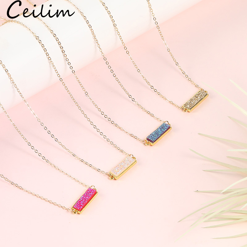 New Fashion Resin Druzy Necklace For Women Gold Plated Chain Statement Colorful Rectangle Stone Pendant Choker Necklace Jewelry Wholesale, Silver
New Fashion Resin Druzy Necklace For Women Gold Plated Chain Statement Colorful Rectangle Stone Pendant Choker Necklace Jewelry Wholesale, Silver
