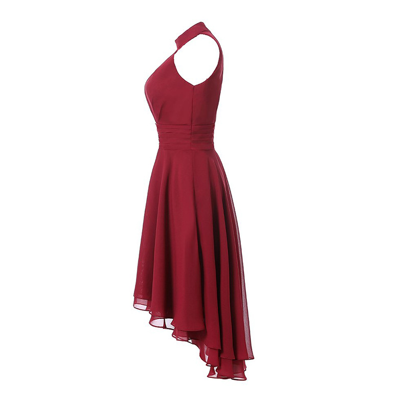 Burgundy Gray Chiffon High Low Bridesmaid Dresses 2020 Beach Wedding Party Dress Halter Neck sukienka wesele
