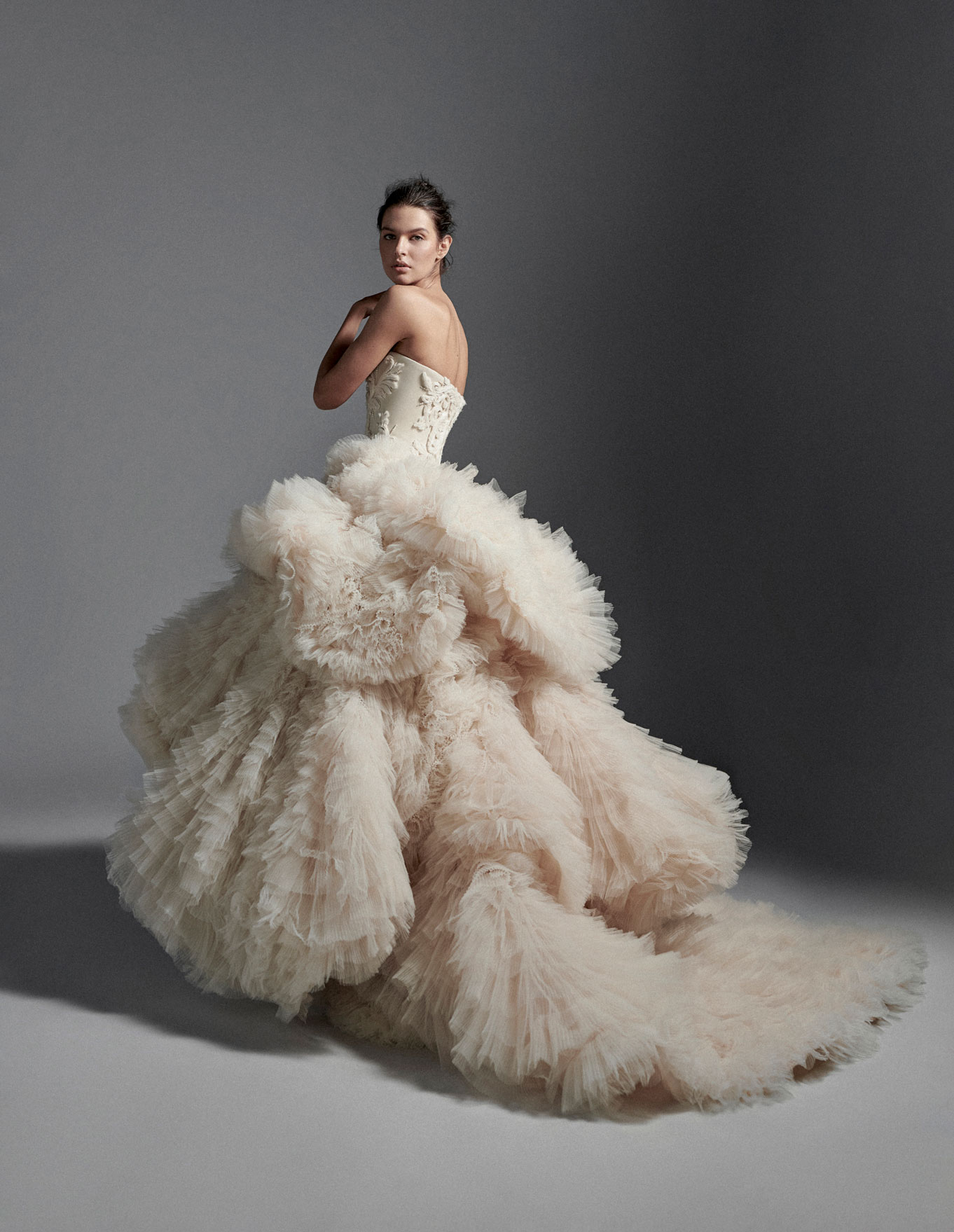 2020 Krikor Jabotian High Low Wedding Dresses Embroidery Ruffles Tiered Skirts Beach Wedding Dress Custom Made Luxury Church Abiti Da Sposa
