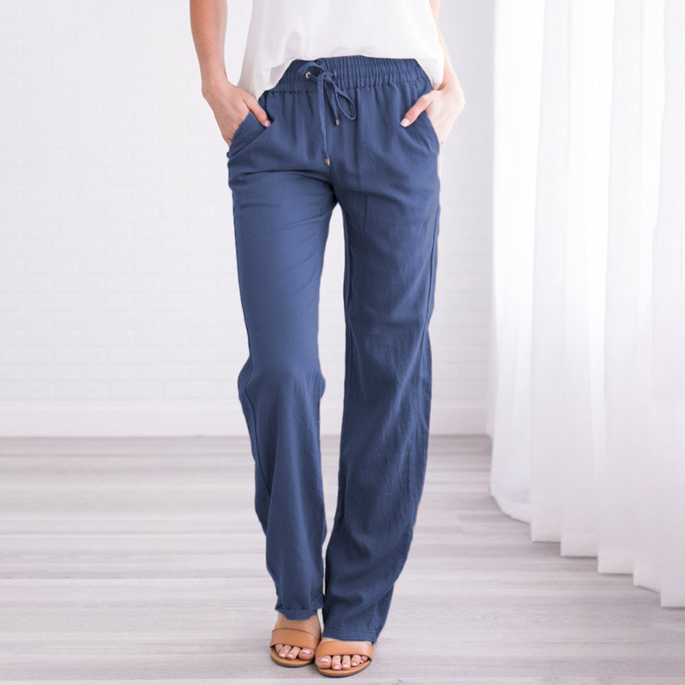 Vintage Causal Loose Cotton Linen Pants Women 2019 Straight Elastic Waist Long Trousers pantalon femme pantalones mujer