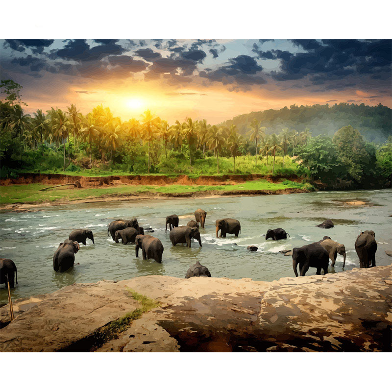 Painting By Numbers DIY Dropshipping 40x50 50x65cm Small river elephant herd Animal Canvas Wedding Decoration Art picture Gift
Painting By Numbers DIY Dropshipping 40x50 50x65cm Small river elephant herd Animal Canvas Wedding Decoration Art picture Gift