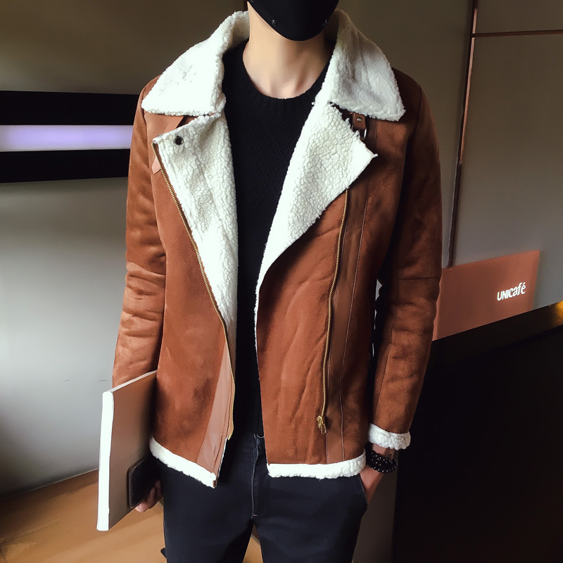 2019 New Korean Slim Fit Winter Coat Fleece Velvet Jacket Men Lamb Wool Winter Coat Men 5z