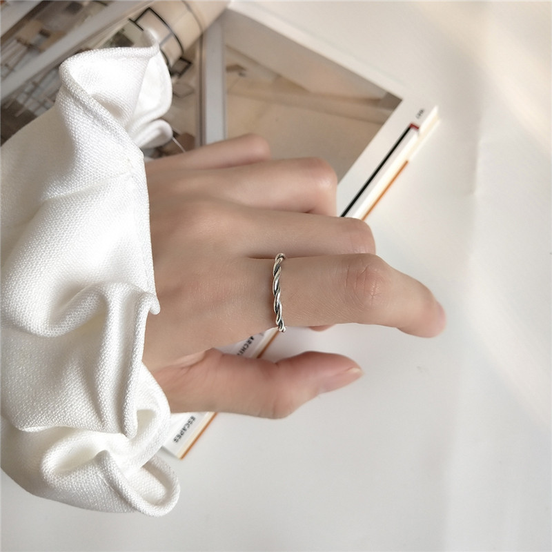 Authetic 925 Sterling Silver Twist Woven Rings For Girls Students Vintage Silver Open Size Finger Ring Lovers Gifts