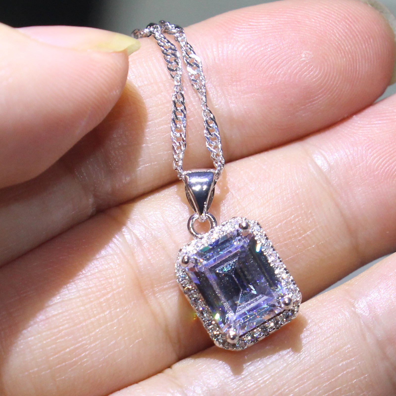 White Topaz Princess Cut Vintage Sterg Sier Wedding Necklace for Women