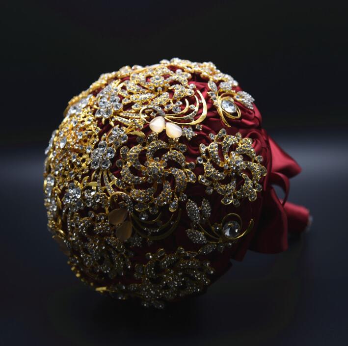 Sparkly Gold Crystal Bridal Wedding Flowers Vintage Bridal Bouquet New Arrival Wedding Supplies Bling Bling Bridal Flowers
