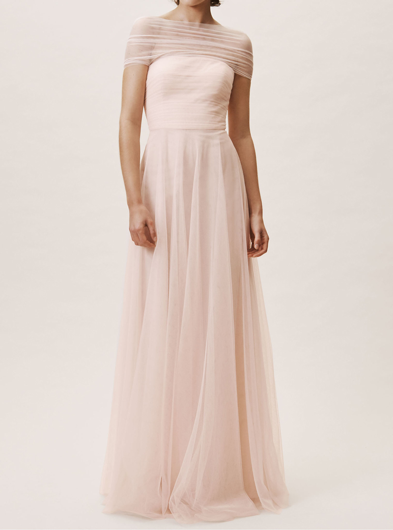 Blush Bridesmaid Dresses Long Soft Tulle ( the strap can be change into different style)