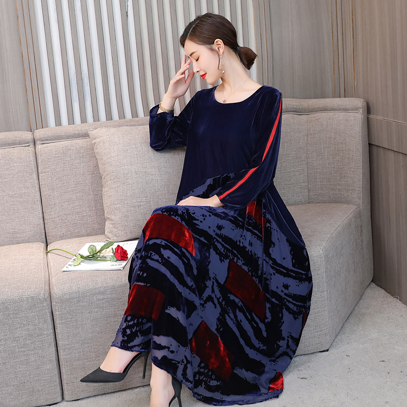 Women Plus size Dresses M-4XL New Autumn Winter Loose Fashion Print Woman Long Maxi Dress Elegant Robe Vintage Velvet Dresses MX200518