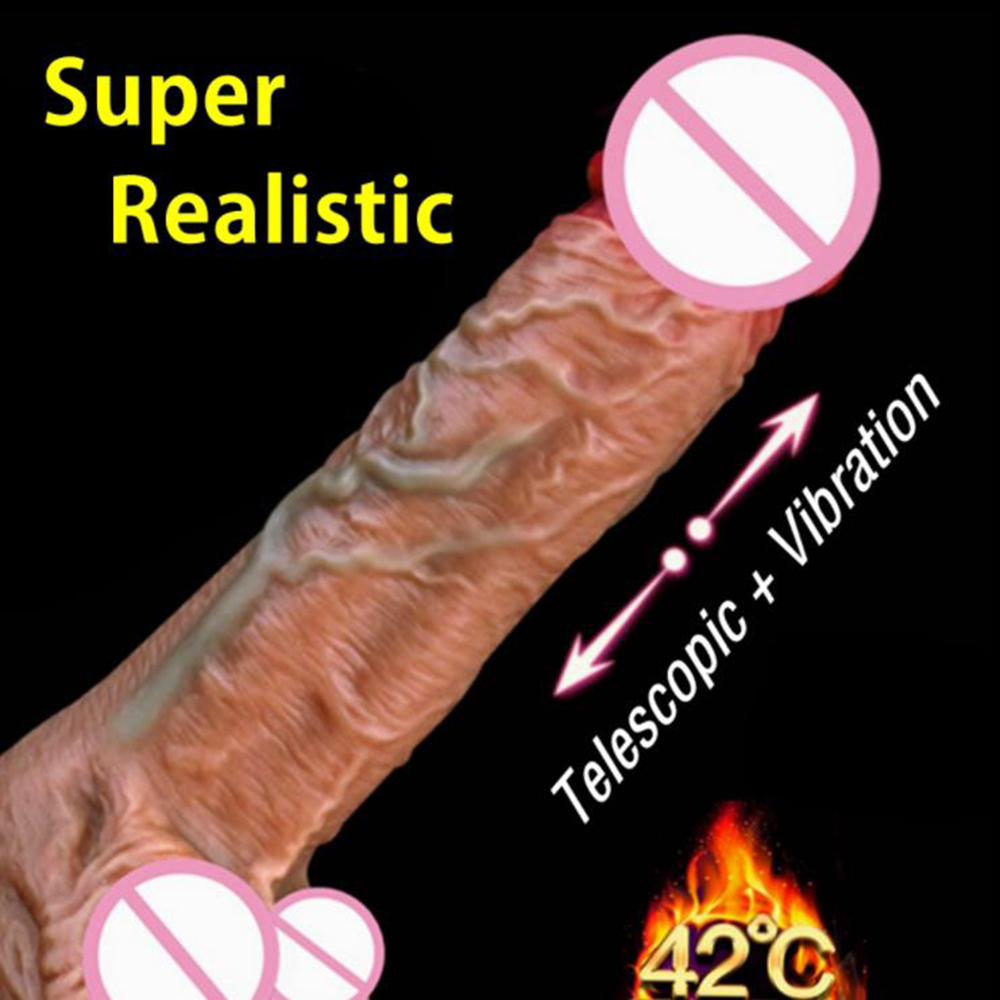 Automatic Telescopic Heating Penis Dildo Vibrator Adult Sex Toys Woman Erotic Female Masturbation Cock Toy Y191017