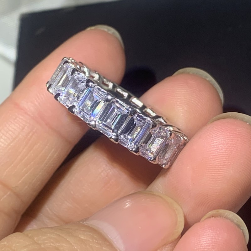 Handmade Luxury Jewelry 925 Sterling Silver Emerald Cut White Topaz CZ Diamond Gemstones Promise Women Wedding Bridal Ring For Lovers' Gift